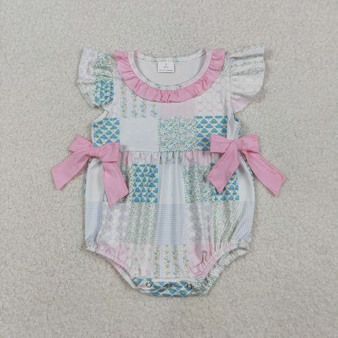 11.8 SR3293 Baby Girls Bows Flowers Checked Bows Ruffle Romper