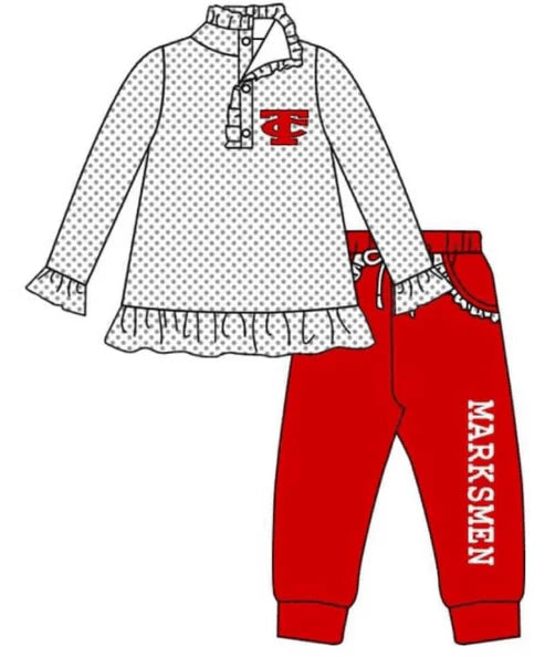 5.9 Girls team custom red polka dot long sleeve pants suit