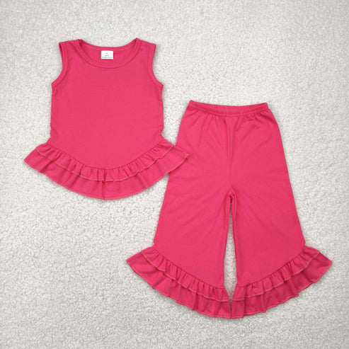 3.26 GSPO2009 Baby Girls Pink Sleeveless Ruffle Top Bell Bottom Pant Set