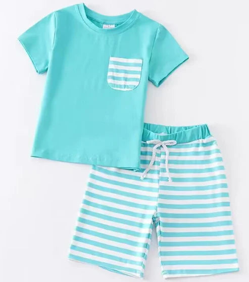 5.8 Boys letter black short-sleeved shorts suit