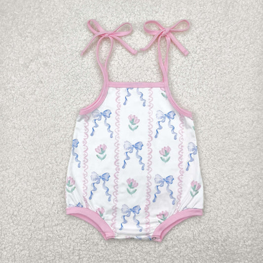 5.3 SR2858 Baby Infant Girls Blue Bows Flowers Straps Romper