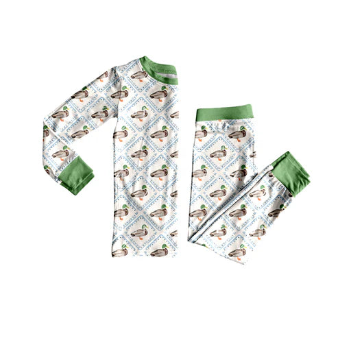 6.6 BLP1086 Baby Boys Long Sleeves Green Ducks Plaid Top Pant Pajamas Set Preorder
