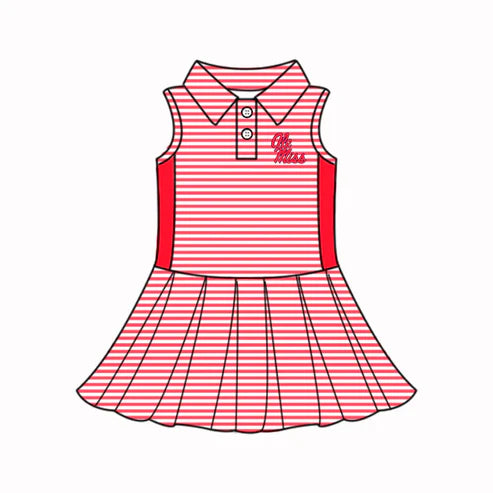 6.21 Custom Moq 3 Baby Girls Red Stripe Sleeveless Button Ole Miss Team Knee Length Dress