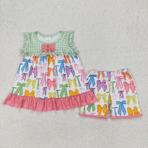 3.29 GSSO2089 Baby Girls Colorful Bows Tunic Top Ruffle Shorts Clothes Set