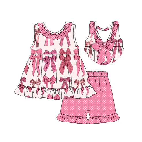GSSO2307 Baby Girls Pink Coquette Bow Tunic Ruffle Shorts Clothes Sets preorder