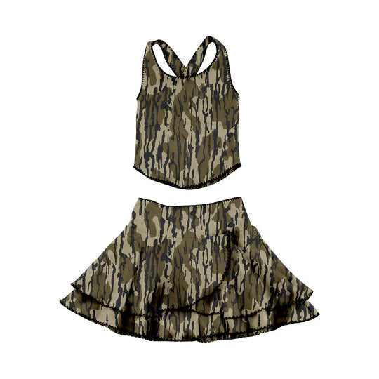 12.23 MOQ:5pcs GSD3353 pre-order toddler girl clothes camo print girl yoga summer skirt set