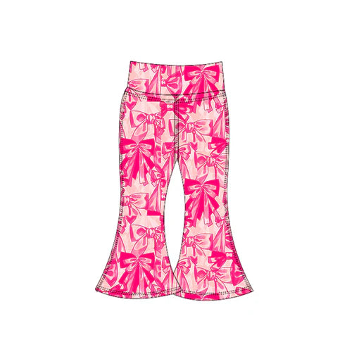 6.28 No moq P0789 pre-order toddler girl clothes yoga bow pink long sleeve pant-