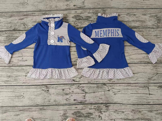 4.30 Preorder moq 3 Baby Girls Team Blue Ruffle Pullover Shirt Tee Shirts