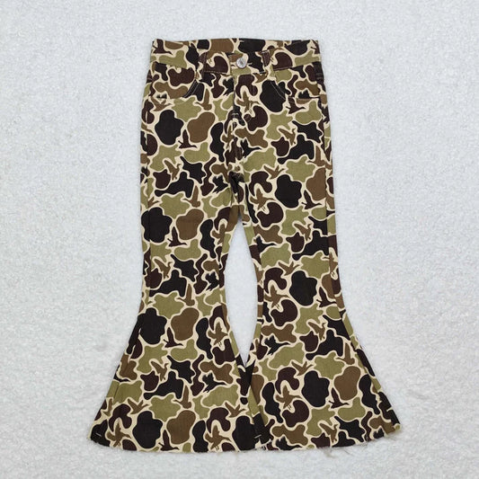 L-3.7  P0529 Baby Girls Camo Duck Fall Bell Flare Denim Pants