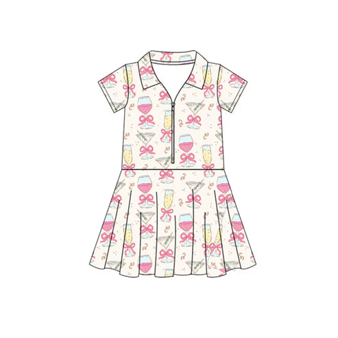 4.17 GSD2405 Baby Girls Short Sleeves Pink Bows Zipper Knee Length Dresses Preorder