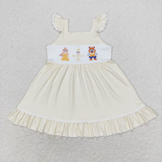 L-3.6 GSD0695 Cartoon girl yellow striped flysleeve dress