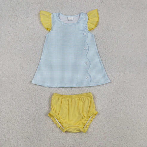 12.3 SR3364 Baby Girls Flutter Sleeve Button Tunic Bummies Rompers Set