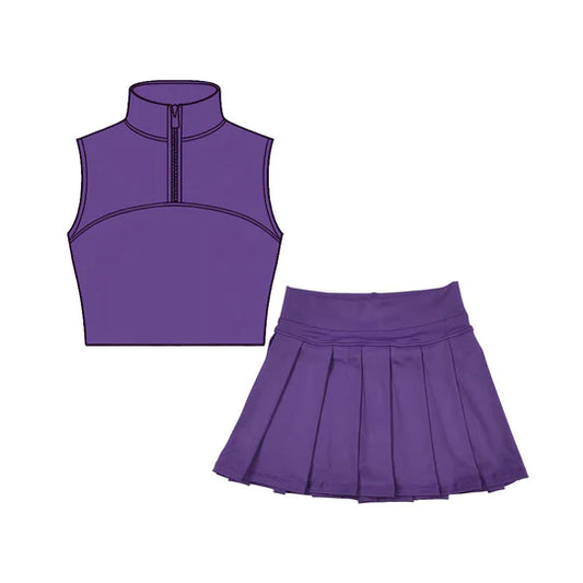 12.6 MOQ:5pcs GSD3296 pre-order toddler girl clothes purple print girl yoga summer skirt set