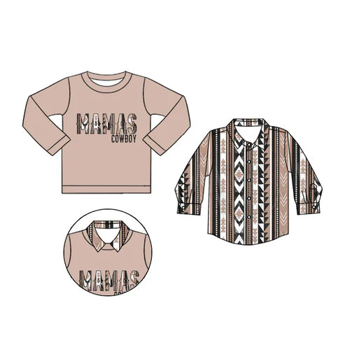 7.5 Custom Moq 3 Baby Boys Long Sleeves Aztec Mama's Cowboy 2 Piece Shirts Top