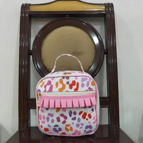 8.12 BA0309 Baby Girls Pink Leopard Ruffle School Bags Lunch Boxes