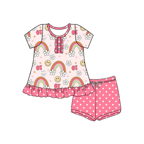 4.21 GSSO2564 Baby Girls Short Sleeves Button Rainbows Smiles Tunic Polka Dots Short Set Preorder