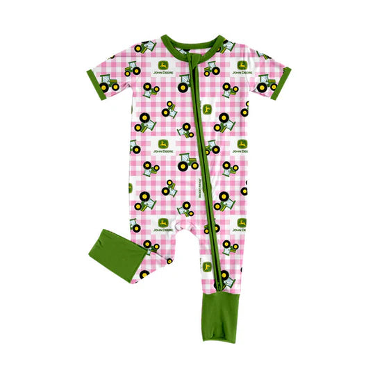 12.18 Custom order MOQ 3pcs each design baby clothes tractor zipper baby summer romper 7