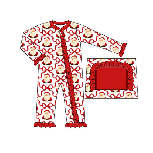 7.1 no moq LR2354 pre-order baby girl clothes Christmas bow red long sleeve romper