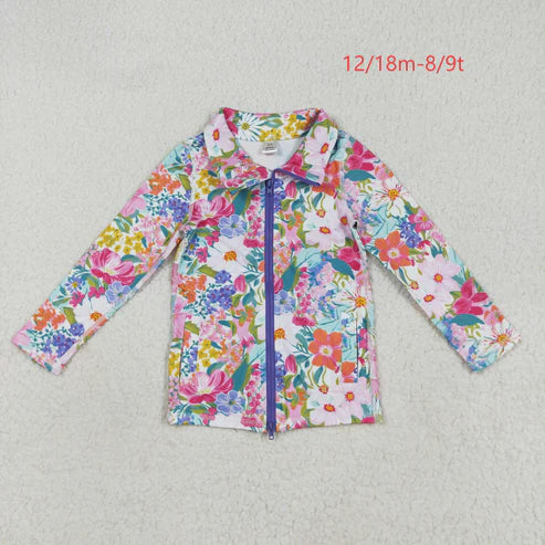 8.4 GT1061 Baby Girls Long Sleeves Pink Lavender Floral Pockets Zipper Yoga Jacket