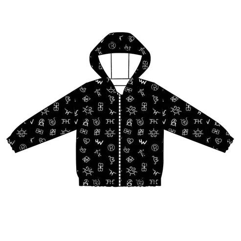 5.30 BT0939 Baby Boys Western Words Black Hooded Zip Tops Cardigan Preorder