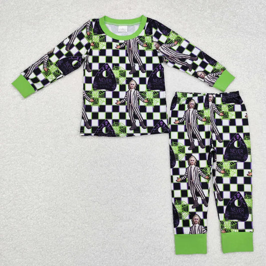 BLP0801 Baby Boys Halloween Green Spider Top Pants Pajamas Outfits Sets