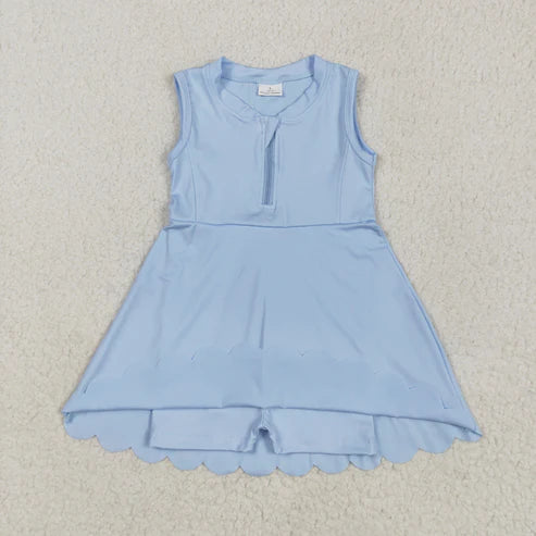 5.2  GSD2088 Baby Girls Blue Yoga Zip Active Wear Skort Knee Length Dress