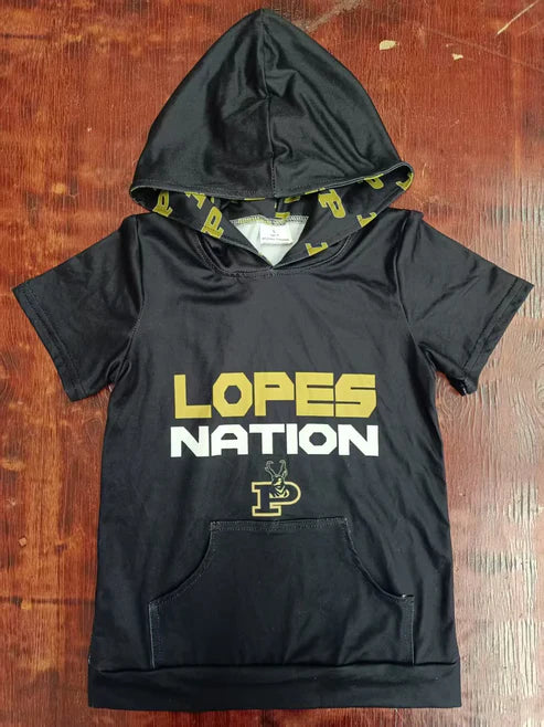 5.2  Baby Boys Black Short Sleeves Lopes Nation Pocket Hoodies Top Preorder(moq 3)