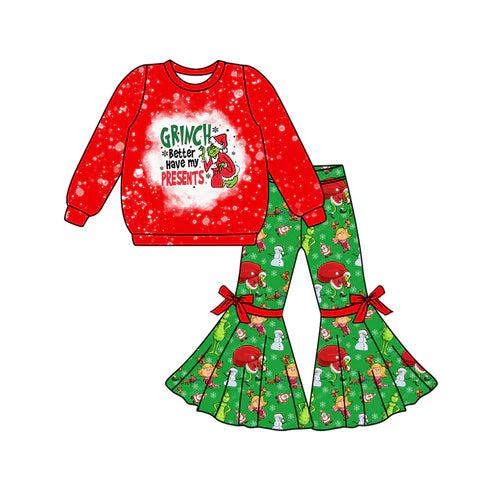 5.23 GLP1914 Baby Girls Christmas Frog Red Tops Bell Pants Clothes Sets Preorder