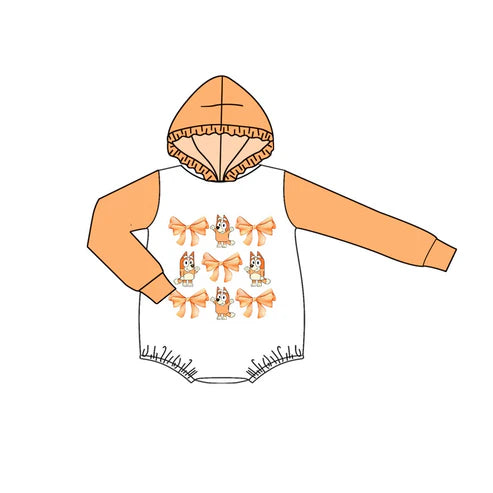 5.26 LR1921 Baby Infant Girls Orange Bows Dogs Hooded Rompers preorder