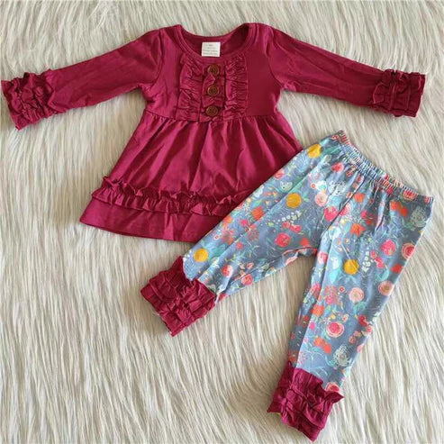 RTS NO MOQ ETA 5/7days Arrived 6 A26-16 Fuchsia multi-lace floral trousers suit