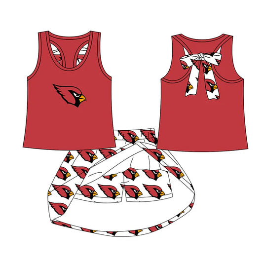 7.7 Custom Moq 3 Baby Girls Red Cardinals team Top Skirt Skort Sets