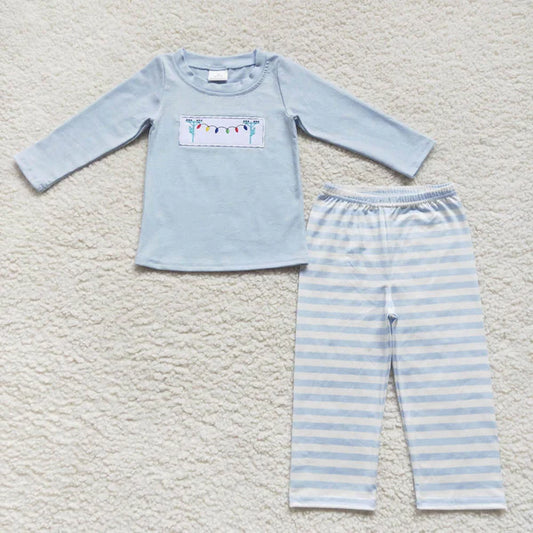 L-3.2 BLP0291 Embroidery Lantern Blue Long Sleeve Striped Pants Suit