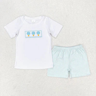 3.10 BSSO0784 3-6M to 7-8T RTS baby boy clothes embroidery hot air balloon boy summer outfit