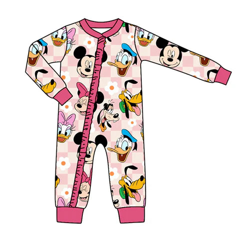 6.20 Custom Moq 3 Baby Girls Cartoon Mouse Long Sleeve Zip Rompers