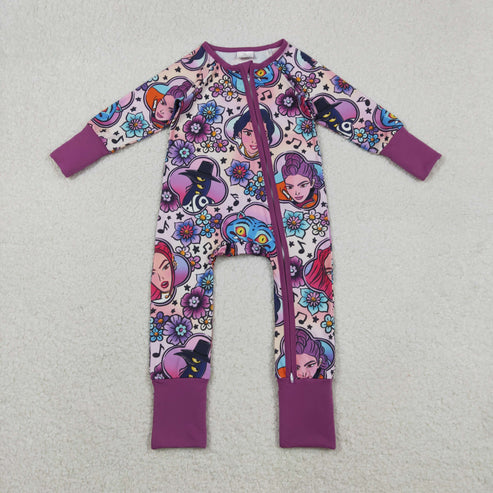10.27 LR2732 Baby Girls Cartoon Princesses Flowers Footie Romper