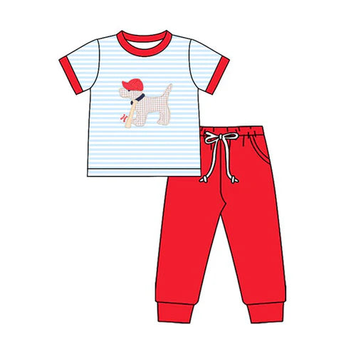 10.27 BSPO0613 Baby Boys Stripe Dog Baseballs Top Pockets Leggings Team Clothes Sets Preorder