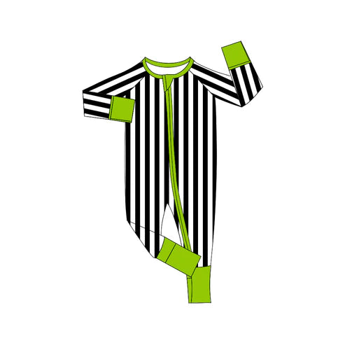 8.6 LR2529 Baby Boys Black Stripes Fall Zipper Footie Rompers Preorder