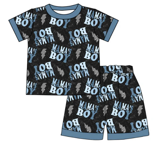 5.8 Boys letter black short-sleeved shorts suit