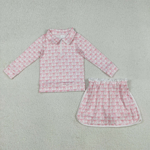 12.8 GLD1014 Baby Girls Pink Bows Zip Top Skort Bottoms Clothes Set