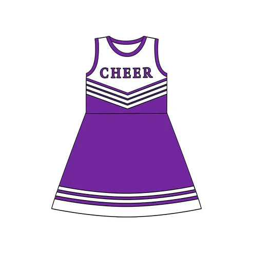 8.16 Custom Moq 5 Baby Girls Purple Cheer Team Knee Length Dresses