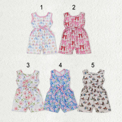 10.31 Sibling Baby Girls Sleeveless Flowers Bows Pockets Shorts Jumpsuits