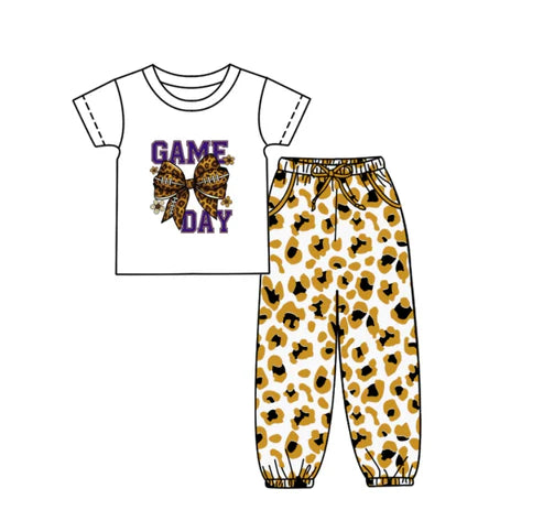10.8 Custom Moq 5 Baby Kids Game Day Team Top Gold Black Leopard Pants Clothes Sets