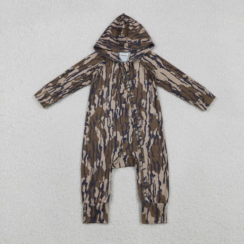 11.12 LR2814 Baby Boys Olive Camo Hoodie Zipper Footie Romper