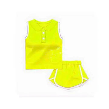 3.17 GSD2161 Baby Girls Yellow Sleeveless Button Vest Top Shorts Cotton Clothes Sets preorder