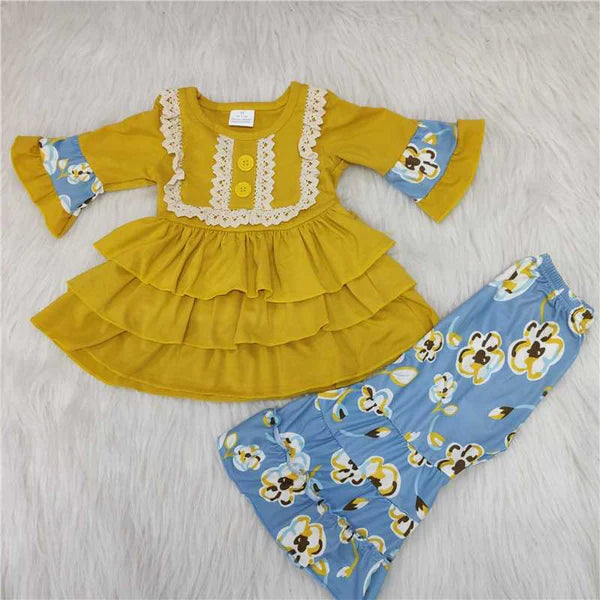 6 B12-36 Fall Girl Mustard Yellow Floral Bell Outfits