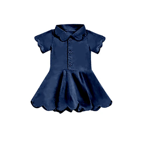 4.23 GSD2487 Baby Girls Navy Short Sleeves Button Yoga Knee Length Dresses Preorder