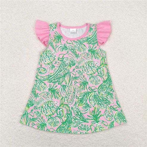 4.14 Sibling Baby Girls Sea Flowers Flutter Sleeve Tunic Tops
