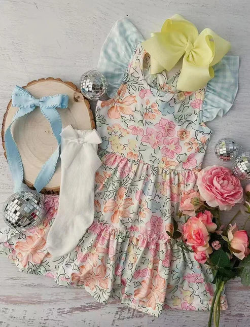 3.20 GSD2187 Baby Girls Pink Sleeveless Floral Patchwork Knee Length Dresses Preorder