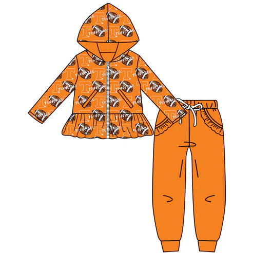 8.30 Custom Moq 5 Baby Girls Long Sleeves Zipper Jacket Top TN Team Clothes Set