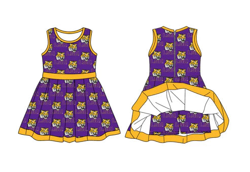 10.13 Custom Moq 8 Baby Girls Purple Sleeveless Shorts LSU Team Knee Length Dress